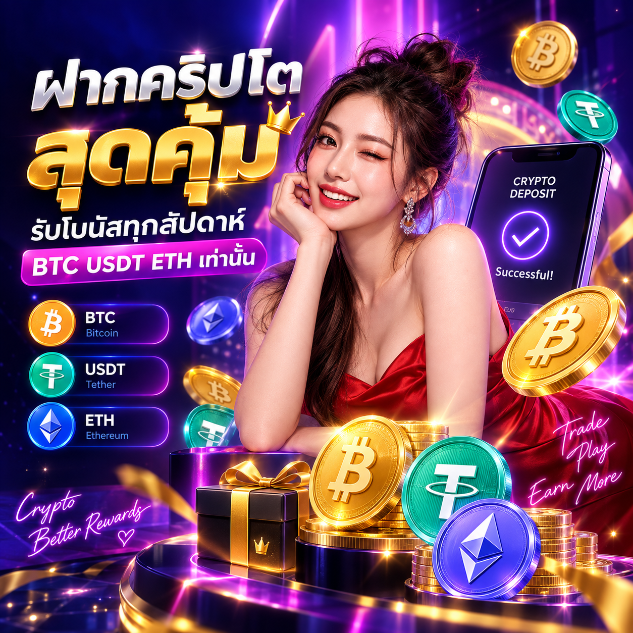 ฝากเงินคริปโต รับโบนัสรายสัปดาห์สูงสุด 50,000 บาท